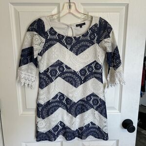 My Michelle Girls Dress Lace 3/4 Sleeve Navy Teal Size 12